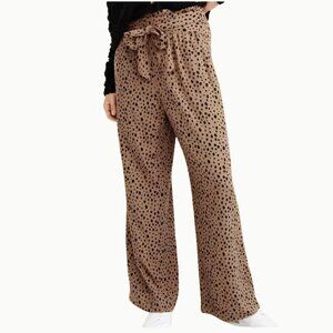 NEW Abercrombie & Fitch Belted Polka dot Wide Leg Pants Tan Size XS